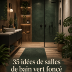 Salle de bains avec des murs verts élégants et modernes.