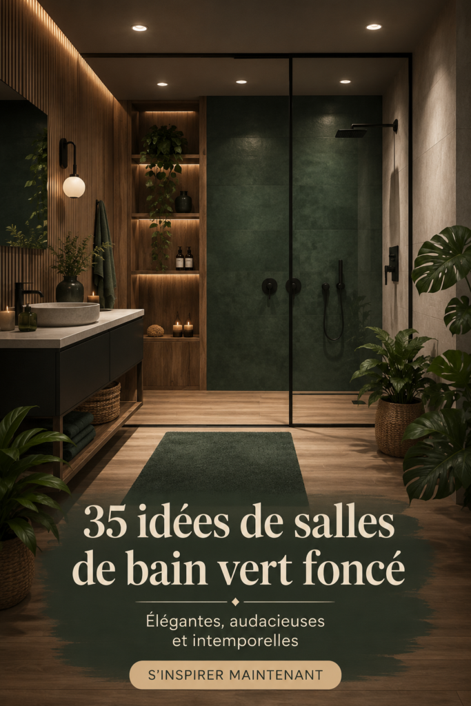 Salle de bains avec des murs verts élégants et modernes.