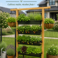 Jardin vertical avec diverses plantes dans un petit espace extérieur