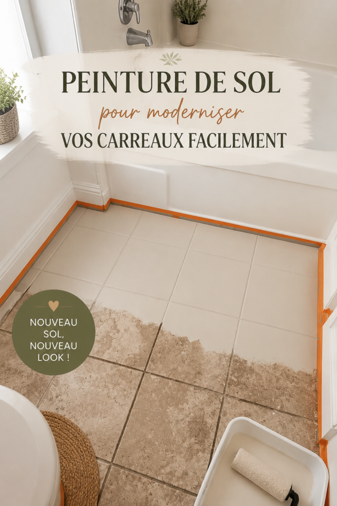 Un sol revêtu de peinture, transformant des carreaux anciens en un look moderne.