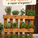 Un potager en palettes colorées rempli de légumes frais et herbes aromatiques.
