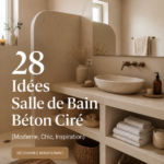 Salle de bain moderne en béton ciré avec un design chic et épuré.