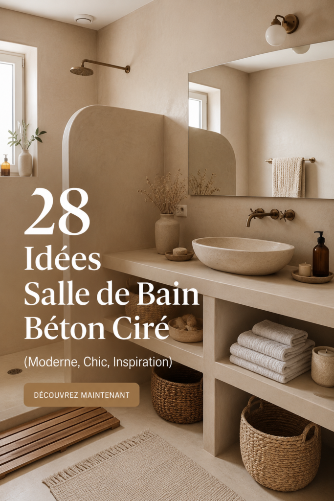 Salle de bain moderne en béton ciré avec un design chic et épuré.