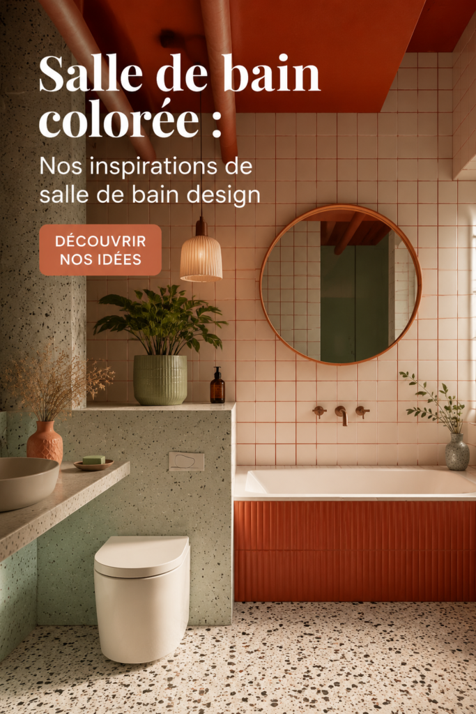 Salle de bain colorée avec des murs en bleu et des accessoires jaunes