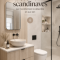 Salle de bain scandinave zen avec des éléments en bois et des couleurs claires