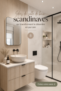 Salle de bain scandinave zen avec des éléments en bois et des couleurs claires