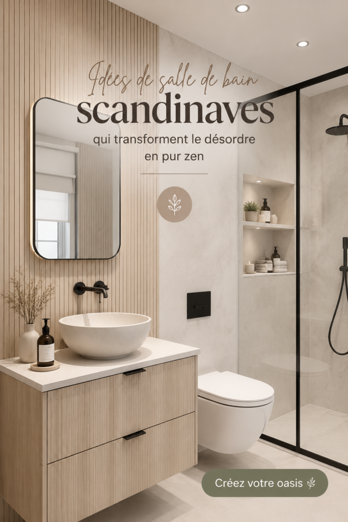 Salle de bain scandinave zen avec des éléments en bois et des couleurs claires