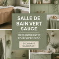 Salle de bain moderne peinte en vert sauge avec des éléments en bois