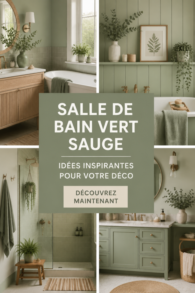 Salle de bain moderne peinte en vert sauge avec des éléments en bois