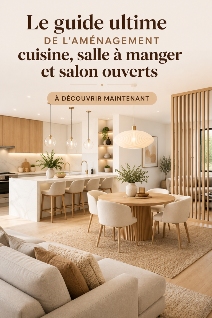 Cuisine ouverte moderne avec un aménagement pratique et accueillant.