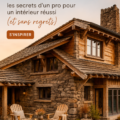 Intérieur chaleureux d'un chalet bien aménagé avec du bois et des couleurs douces