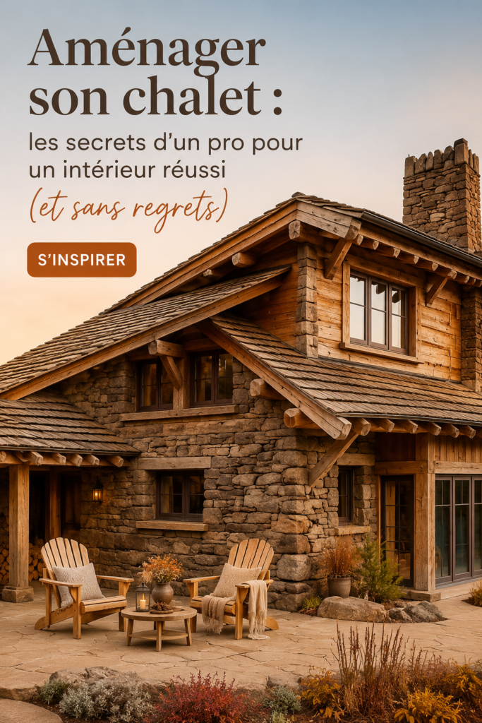 Intérieur chaleureux d'un chalet bien aménagé avec du bois et des couleurs douces