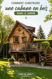 Une cabane en bois construite dans un jardin verdoyant