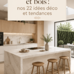 Cuisine moderne aux nuances de blanc et bois, créant une atmosphère chaleureuse.