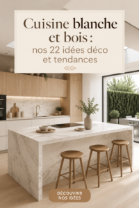 Cuisine moderne aux nuances de blanc et bois, créant une atmosphère chaleureuse.