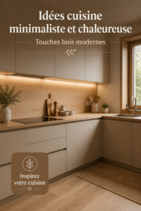 Une cuisine minimaliste avec des accents en bois moderne et une ambiance chaleureuse.