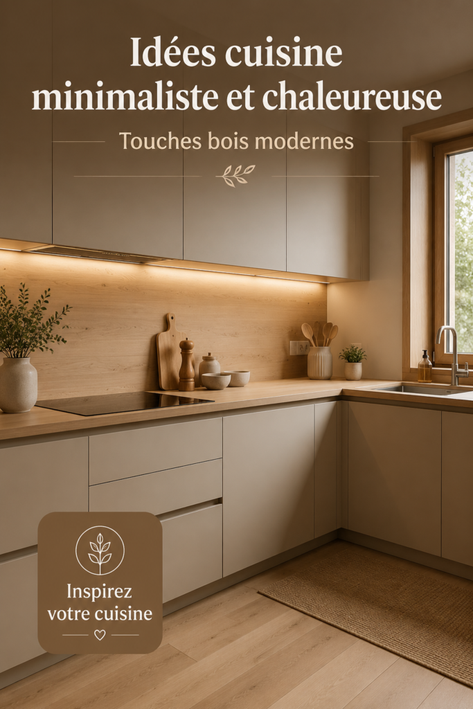 Une cuisine minimaliste avec des accents en bois moderne et une ambiance chaleureuse.