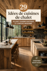Cuisine de chalet moderne avec des matériaux naturels et une décoration chaleureuse.