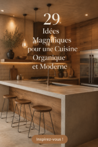 Cuisine moderne avec des éléments organiques et des détails chaleureux