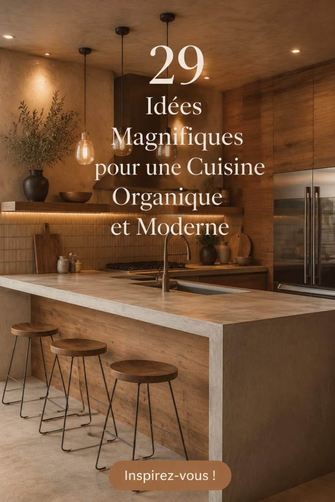 Cuisine moderne avec des éléments organiques et des détails chaleureux