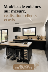 Modèle de cuisine sur mesure moderne, design élégant avec rangement personnalisable.