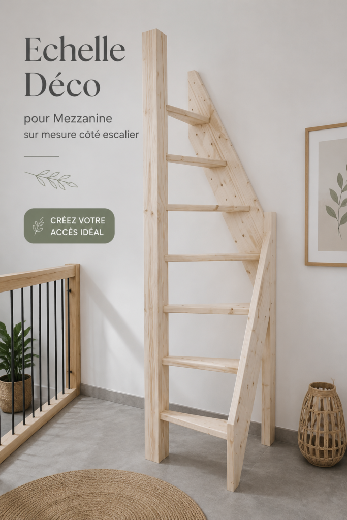 Une échelle déco en bois sur mesure pour mezzanine dans un intérieur chaleureux