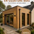 Extension en ossature bois moderne intégrée dans un jardin