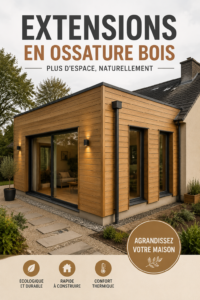 Extension en ossature bois moderne intégrée dans un jardin