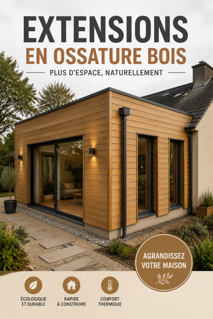 Extension en ossature bois moderne intégrée dans un jardin
