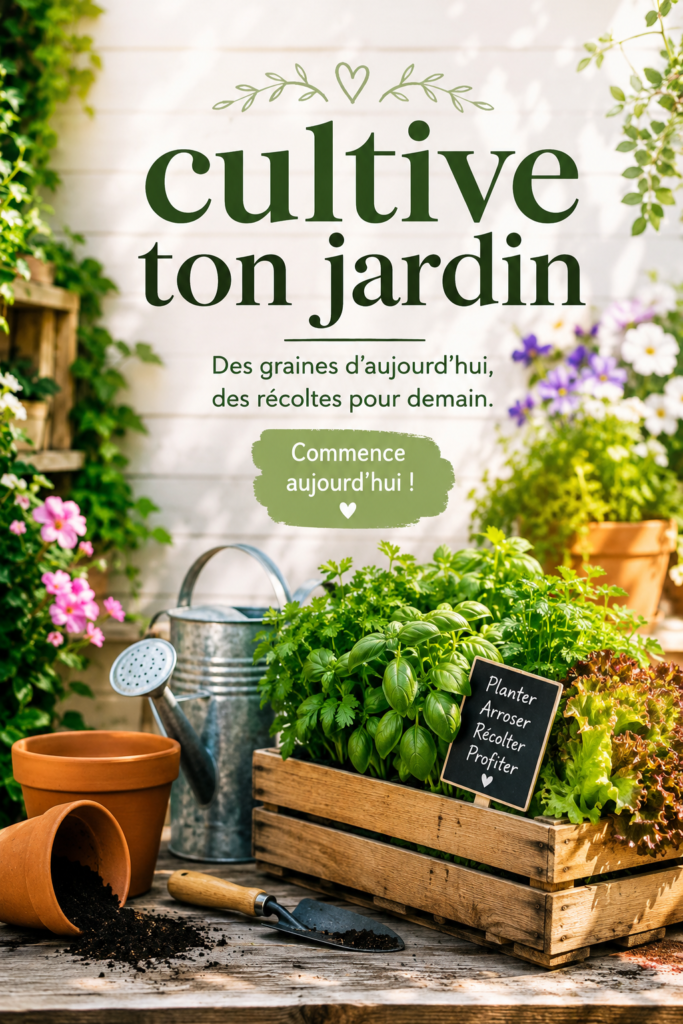 Jardin verdoyant avec des fleurs colorées et des légumes