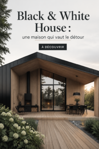 Vue extérieure de la maison Black & White, un design élégant en noir et blanc
