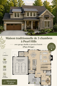 Maquette d'une maison traditionnelle avec garage et porche, idéale pour les familles.