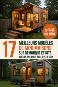 Une jolie maison mobile personnalisée sur un terrain verdoyant, idéale pour un mode de vie minimaliste.