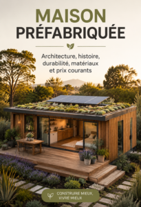 Maison préfabriquée moderne dans un cadre verdoyant, mettant en avant l'architecture durable.