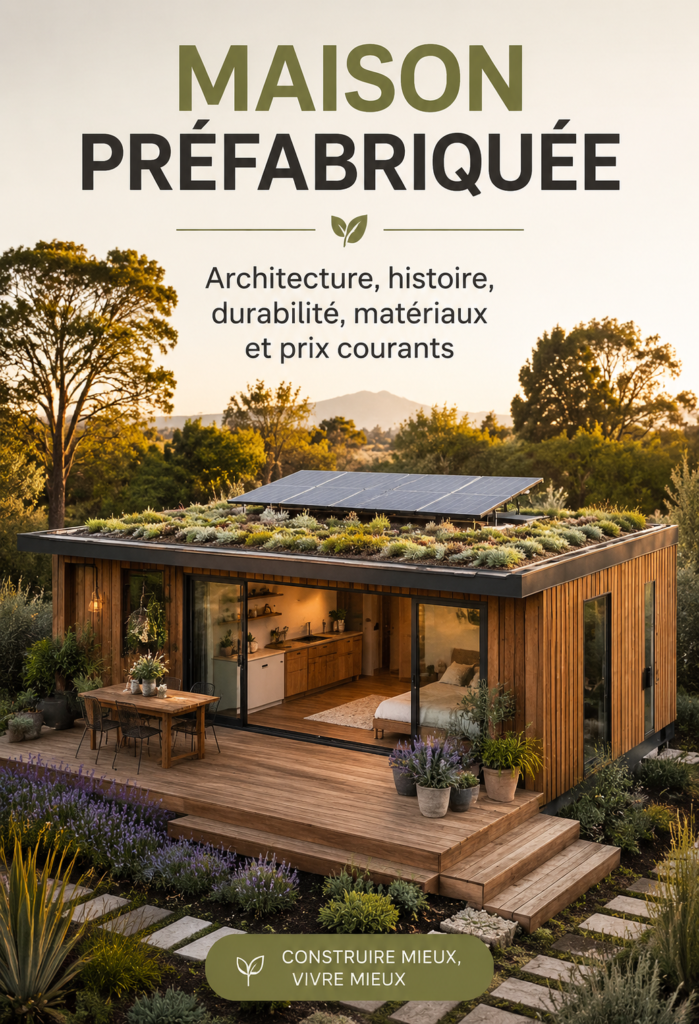 Maison préfabriquée moderne dans un cadre verdoyant, mettant en avant l'architecture durable.