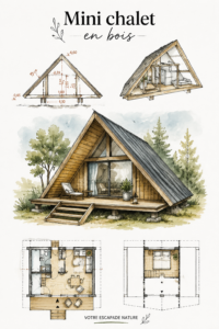 Mini chalet en bois dans un jardin accueillant.