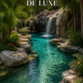 Image d'une piscine de luxe avec une cascade magnifiques dans un jardin