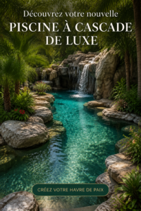 Image d'une piscine de luxe avec une cascade magnifiques dans un jardin