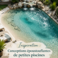 Un jardin moderne avec une petite piscine entourée de verdure, créant un espace de détente.